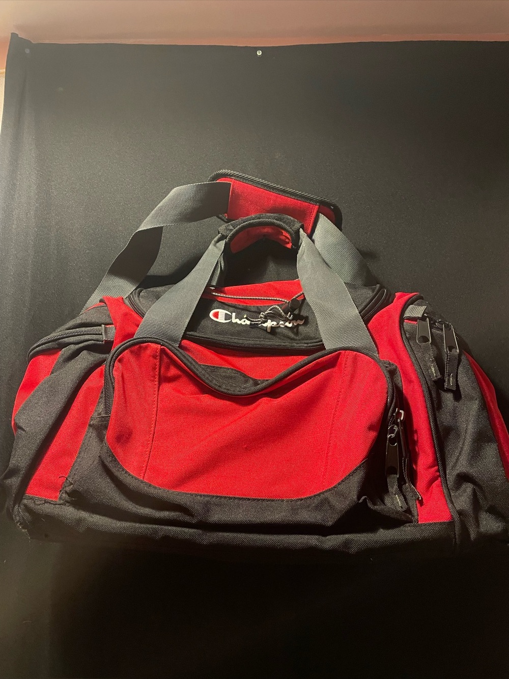 Champion Red and Gray Sport Duffel Bag